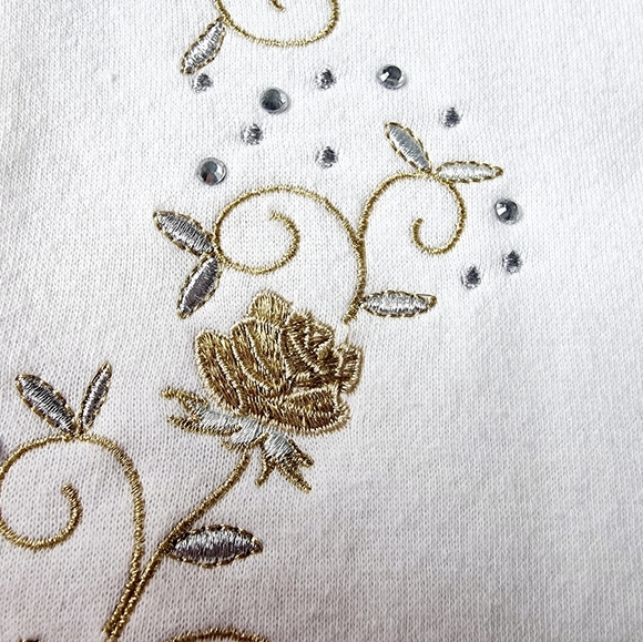 Bonnie Evans Vtg Fleece Lined Button Down Embroidered Roses Ivory Sweatshirt - Picture 8 of 10